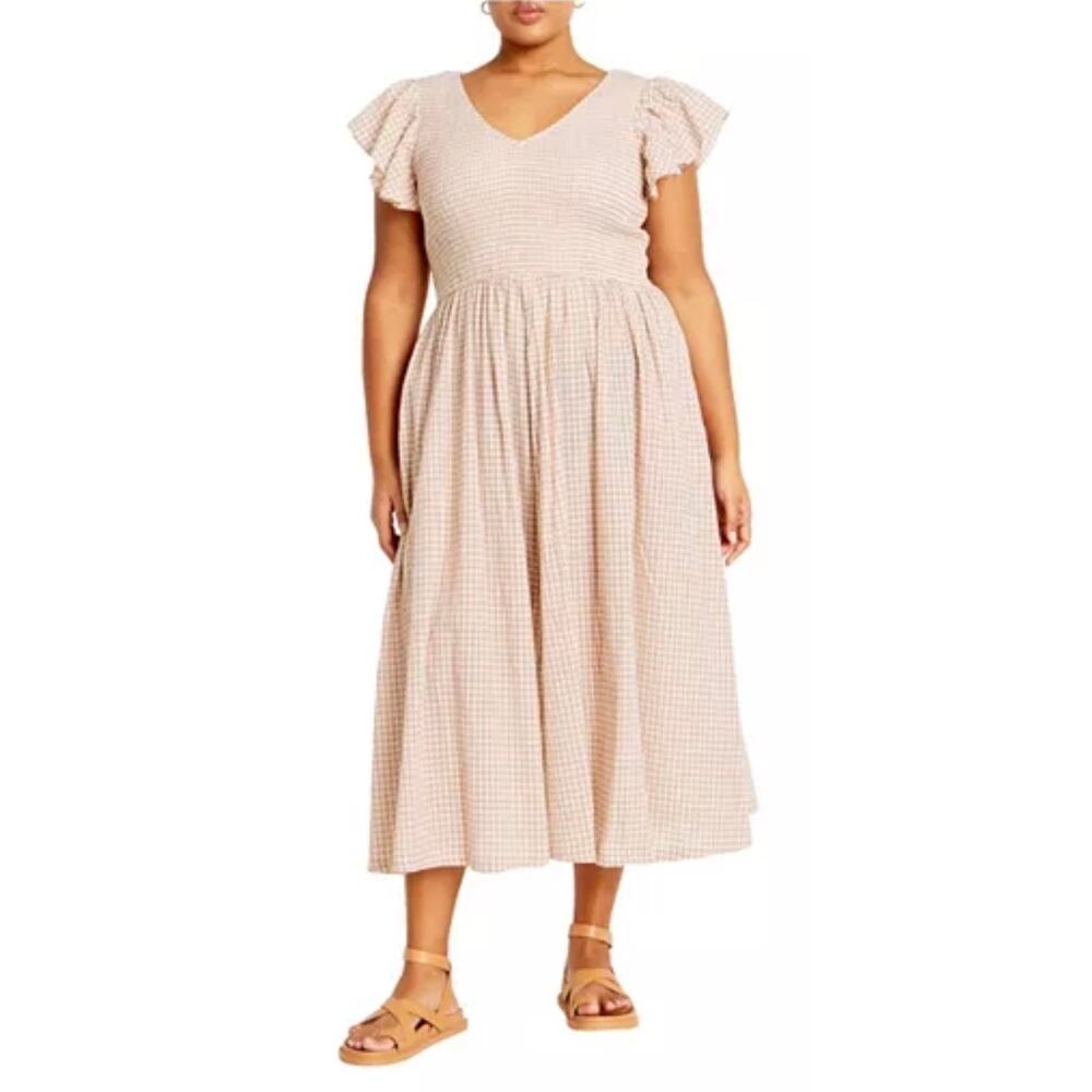 City Chic Natural Gingham Charley Dress 18 NWT